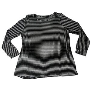 Talbots Woman 2X Black White Striped Long Sleeve Top T-Shirt Tee